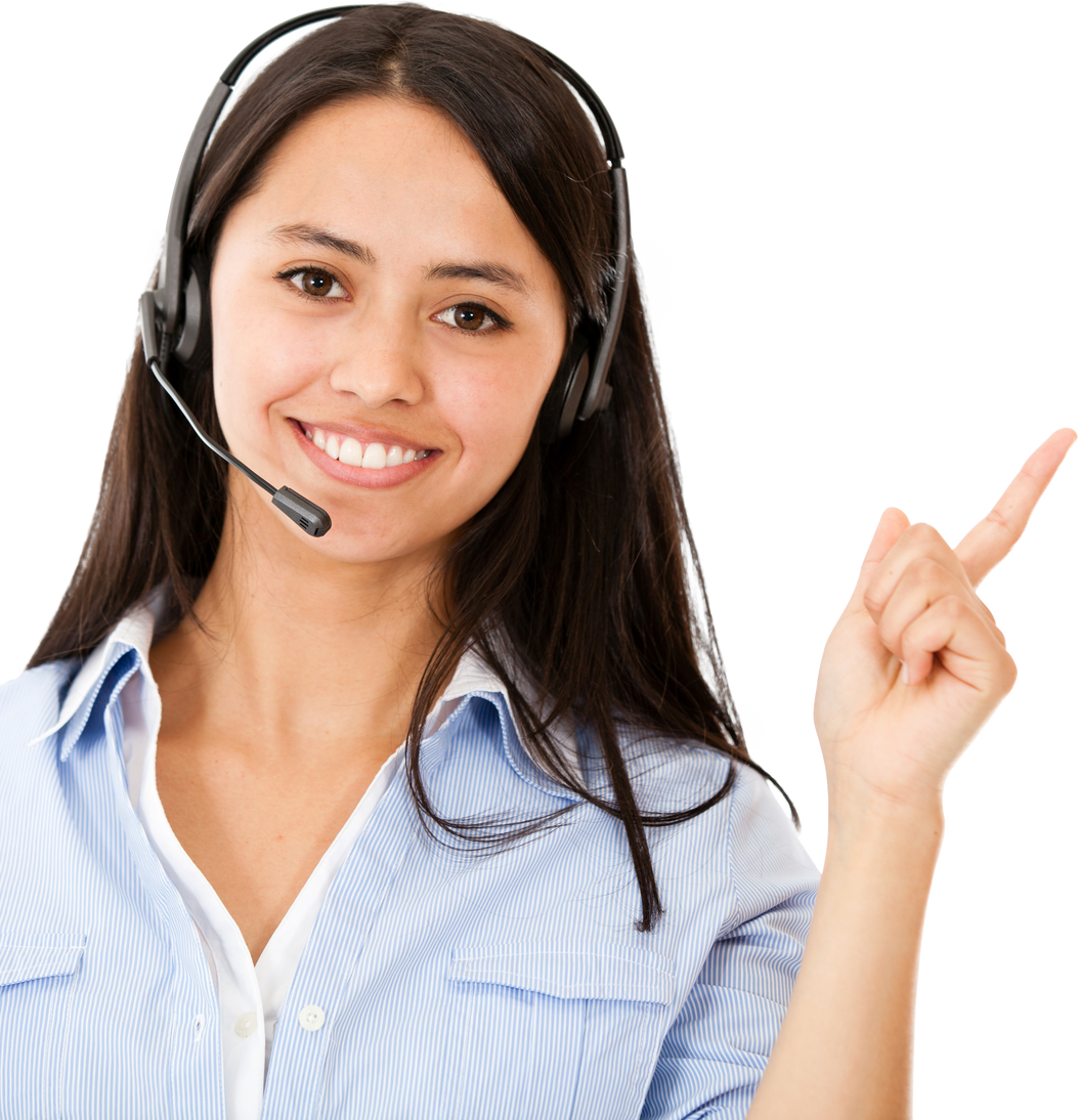 Woman with Headset Pointing